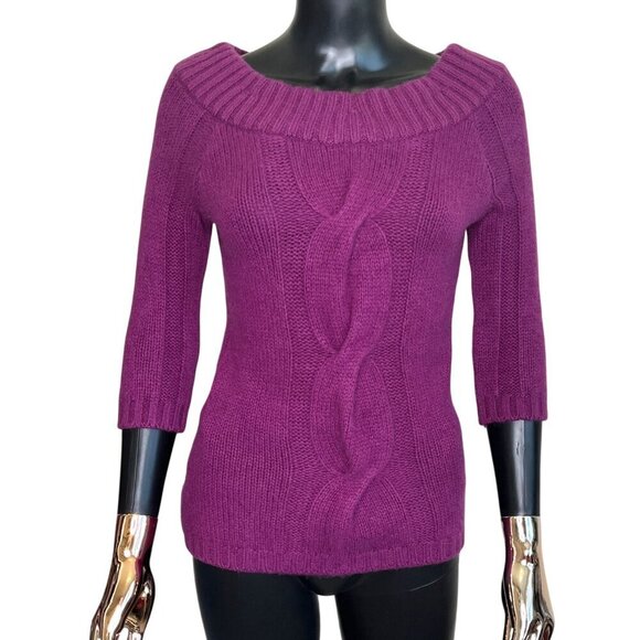 Vince 100% Cashmere Cable Knit Boat Neck Sweater XS | Rich Purple Luxe Soft - Picture 6 of 9